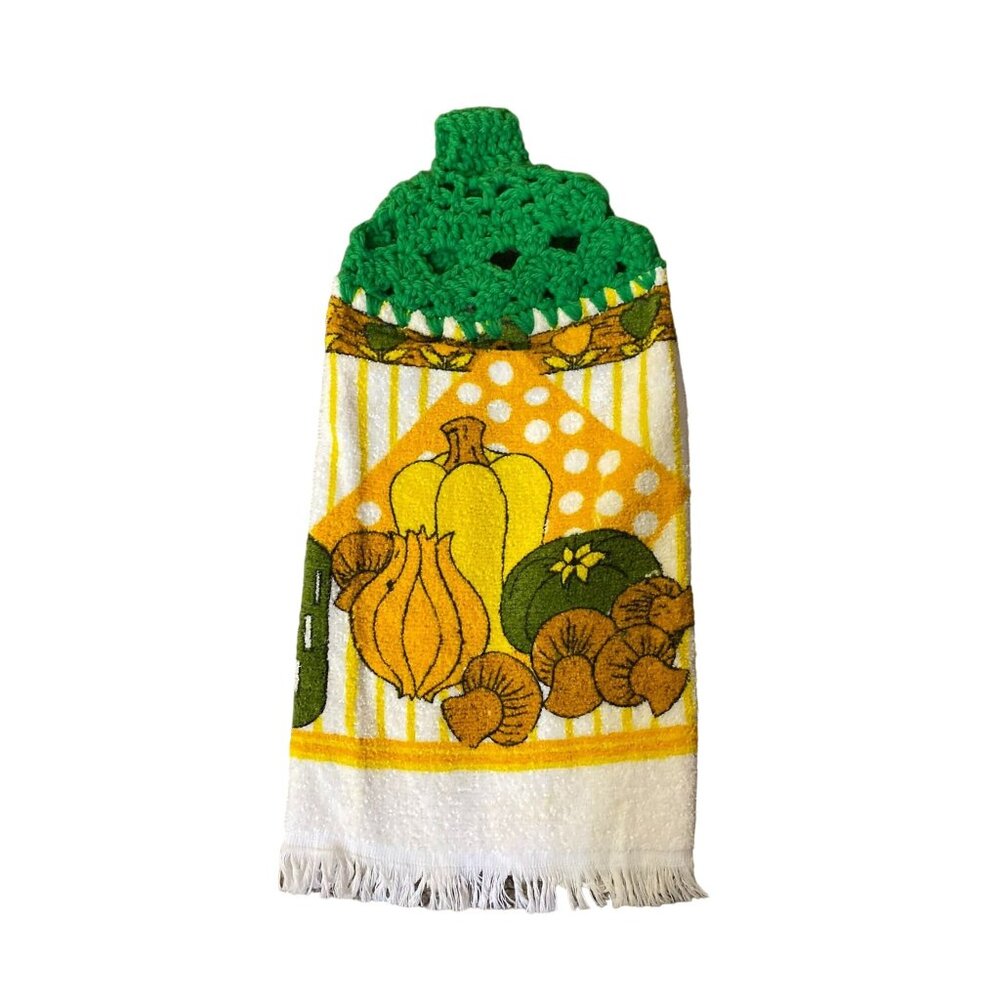 Vintage Homemade Kitchen Towel Used Hanging Crochet Top